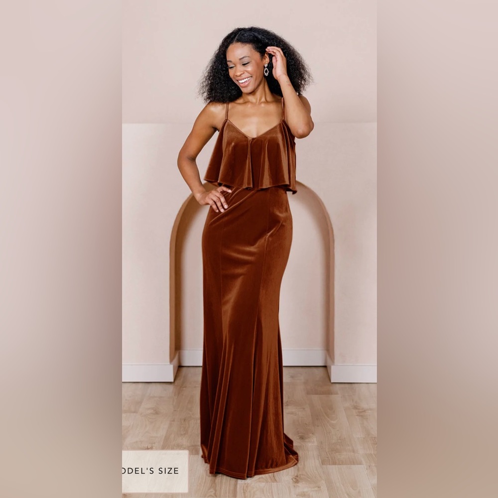 REVELRY Riley Convertible Velvet Bridesmaid Dress in Rust